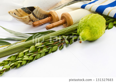 Sukkot Festive Symbols. Traditional Sukkot items with a serene and festive atmosphere 131327683