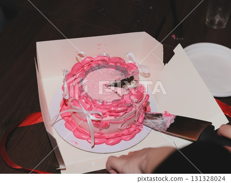 A Delicious Pink Cake is Now Fully Prepared and Ready for a Festive Celebration Event 131328024