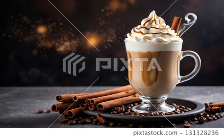 hot coffee with cinnamon and anise 131328236