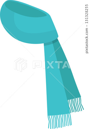 A light blue scarf with tassels is pictured against a black background. Simple winter wear. 131328255