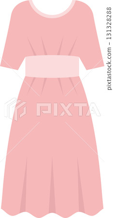 A-line dress with short sleeves in a pastel pink color, featuring a slightly darker pink belt. 131328288