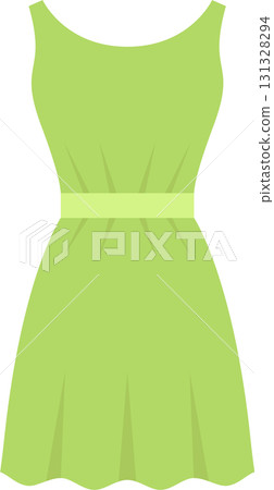 Lime green dress with cinched waist and flowing skirt, sleeveless, isolated on a black background. 131328294