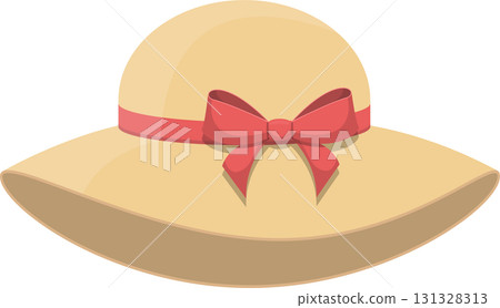 A stylish sun hat with a wide brim, adorned with a cheerful red bow, ready for summer fun! 131328313