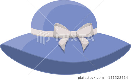 A charming periwinkle sun hat, perfect for a day out, adorned with a pristine white bow. A charming periwinkle sun hat, perfect for a day out, adorned with a pristine white bow. 131328314