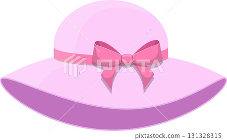 Charming pink hat with a delicate bow, perfect for a sunny day. Classic headwear for ladies. Charming pink hat with a delicate bow, perfect for a sunny day. Classic headwear for ladies. 131328315