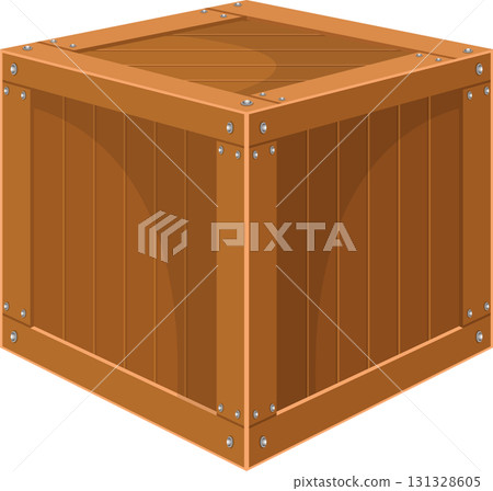 Illustration of a sturdy wooden crate made of planks held together with metal hardware. Illustration of a sturdy wooden crate made of planks held together with metal hardware. 131328605