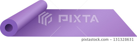 Unrolled purple exercise mat providing cushioning and support for physical activity and stretching. 131328631