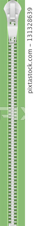 A detailed illustration of a silver metal zipper against a light green backdrop, closed tightly. A detailed illustration of a silver metal zipper against a light green backdrop, closed tightly. 131328639