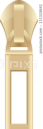 Detailed shot of a polished metallic gold zipper pull with black void in the rectangular handle. Detailed shot of a polished metallic gold zipper pull with black void in the rectangular handle. 131328642