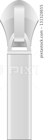 Isolated, shiny, metallic zipper pull with rounded edges, tab, and a minimalist design. 131328655
