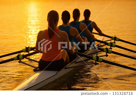 Dynamic Teamwork and Synchronization in Rowing at Sunset 131328718