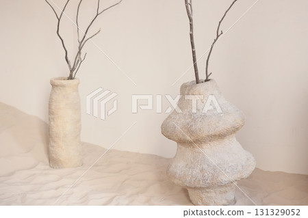 Artistic Vases Featuring Beautiful Branches in a Minimalist Interior Setting for Elegance 131329052