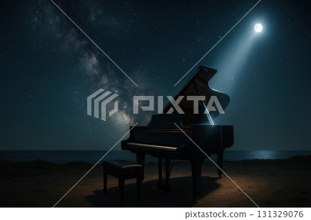 A Grand Piano Under the Starry Night Sky Illuminated by the Moonlight A Grand Piano Under the Starry Night Sky Illuminated by the Moonlight 131329076