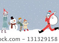Illustration of a scene where a father dressed as Santa Claus rushes to his family on a snowy night 131329158