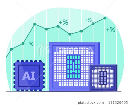 Microchips with Financial Trading Graph Chart for Online Investment in Semiconductor Technology and Electronic Industry Concept Illustration Microchips with Financial Trading Graph Chart for Online Investment in Semiconductor Technology and Electronic Industry Concept Illustration 131329405