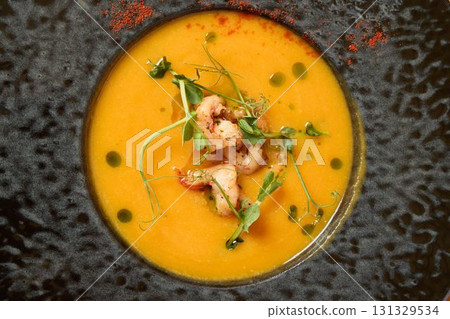 Enjoy Delicious Gourmet Soup made with Fresh Ingredients and a Garnish for enhanced flavor Enjoy Delicious Gourmet Soup made with Fresh Ingredients and a Garnish for enhanced flavor 131329534