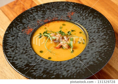 Gourmet Soup Presentation using Fresh and Vibrant Ingredients for a Delightful Experience Gourmet Soup Presentation using Fresh and Vibrant Ingredients for a Delightful Experience 131329728