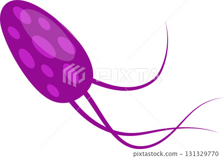 Cartoon depiction of a stylized bacterium cell, showcasing its oval shape and flagella extensions. Cartoon depiction of a stylized bacterium cell, showcasing its oval shape and flagella extensions. 131329770