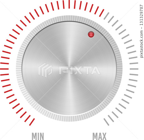 Silver control knob with indicator, surrounded by red and gray markings between MIN and MAX. 131329787