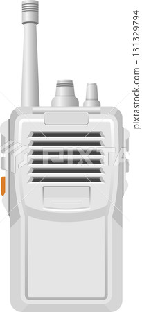 A white two-way radio communication device featuring an antenna, speaker and control buttons. A white two-way radio communication device featuring an antenna, speaker and control buttons. 131329794