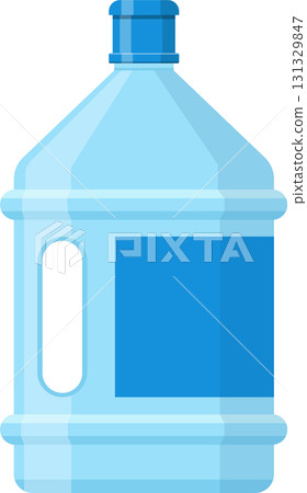 A large, translucent blue plastic jug for water with a handle and cap on a black background. 131329847