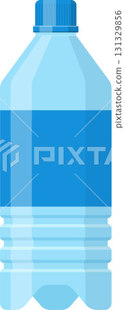 Illustration of a translucent bottle filled with clear liquid, capped securely, for hydration. Illustration of a translucent bottle filled with clear liquid, capped securely, for hydration. 131329856