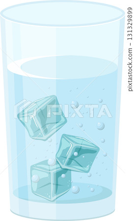 A glass of water filled with three ice cubes and small bubbles around the cubes in the water. A glass of water filled with three ice cubes and small bubbles around the cubes in the water. 131329899