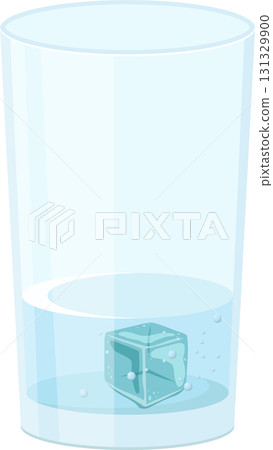 Refreshing drink with an ice cube. Illustration of glass filled with cold liquid, a cool treat. Refreshing drink with an ice cube. Illustration of glass filled with cold liquid, a cool treat. 131329900