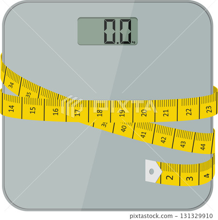 Weight management concept: Scale with a tape measure signifying health and fitness focus. 131329910