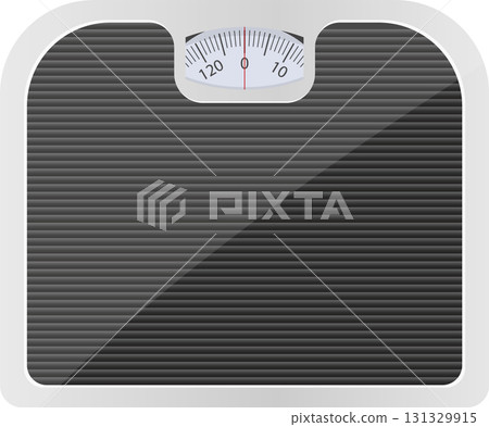 Analog scale showing weight reading, commonly used for personal weight monitoring and health tracking. 131329915
