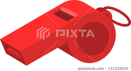 Isometric view of a bright red whistle, often used by referees, coaches, and lifeguards. Isometric view of a bright red whistle, often used by referees, coaches, and lifeguards. 131329929