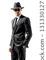 bussinessman in black suit and hat fashion on white background 131330127