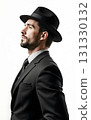 bussinessman in black suit and hat fashion on white background 131330132