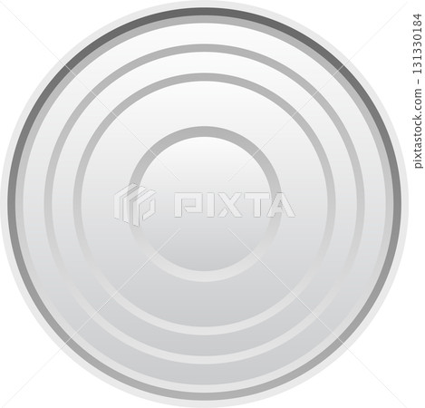 Overhead view of a plain white circular tin container with a simple concentric ring design. 131330184