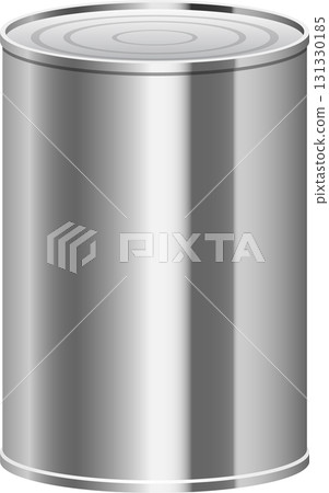 A silver tin can stands, its metallic sheen reflecting light, ready for pantry storage or a meal. 131330185