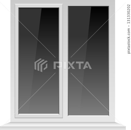 A white, double-paned window provides a view to the outside, offering natural light and ventilation. 131330202