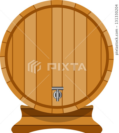 Wooden barrel with tap. Classic storage for aging liquids like wine or spirits, rustic charm. 131330204