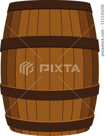 Wooden barrel, used for storing and aging of liquids, constructed of vertical slats and bands. 131330206