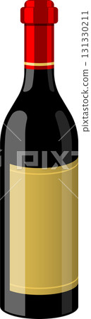 Elegant wine bottle with red stopper and gold label, conveying sophistication and celebration. 131330211
