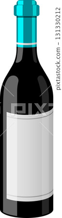 Stylized drawing of a bottle with teal stopper and gray body with a white label shape on black. Stylized drawing of a bottle with teal stopper and gray body with a white label shape on black. 131330212