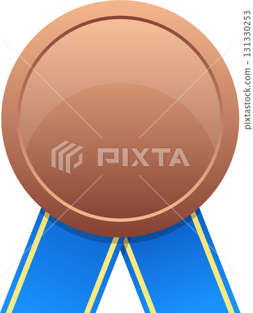 A glossy bronze medal with blue and yellow ribbon, perfect for achievements and recognition A glossy bronze medal with blue and yellow ribbon, perfect for achievements and recognition 131330253