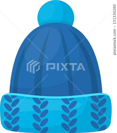 A cozy blue knit hat with a pom-pom, perfect for keeping warm during cold winter days. 131330260