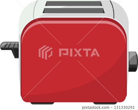 Vibrant red and white toaster, perfect for crispy morning toast and kitchen convenience. Vibrant red and white toaster, perfect for crispy morning toast and kitchen convenience. 131330291