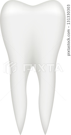 Anatomical illustration of a molar tooth. The image presents a detailed tooth, showcasing its shape. 131330303