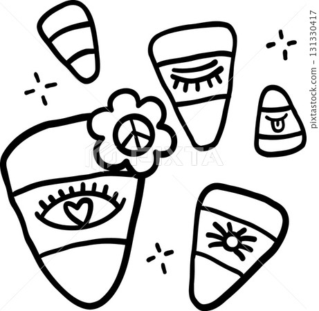 halloween illustration candy corn illustration with playful elements. in doodle line style halloween illustration candy corn illustration with playful elements. in doodle line style 131330417
