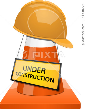 Construction site safety symbol featuring a hard hat, traffic cone, and under construction sign. Construction site safety symbol featuring a hard hat, traffic cone, and under construction sign. 131330726