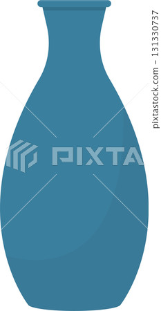 A simplistic illustration of a symmetrical blue vase with a curved body and narrow neck on black. 131330737