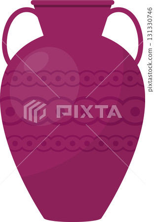 Elegant plum colored vase with two handles, circular pattern around the center of the vase. 131330746