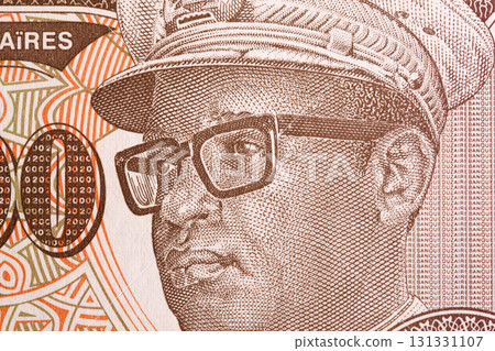 Mobutu Sese Seko a closeup portrait from Zairian money 131331107