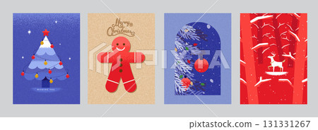 Minimal Christmas Greeting Card Collection with Geometric Holiday Illustrations 131331267